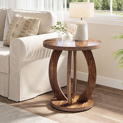 Tribesigns End Table, Round Side Table with Storage, Farmhouse Nightstand Bedside with Round Tabletop, Accent End Table for Living Room Bedroom Small Space, Wooden Accent Furniture (2, Dark Brown)