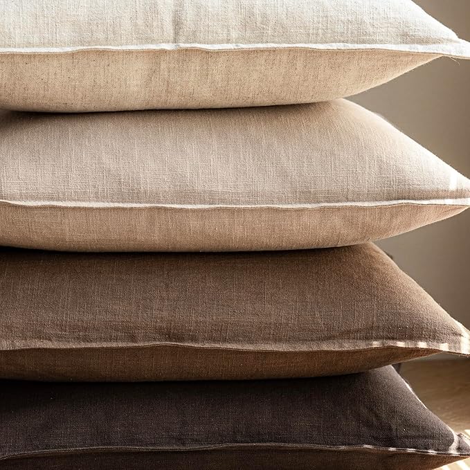 Foindtower Pack of 2, Decorative Linen Soild Throw Pillow Covers Soft Accent Cushion Case Farmhouse Neutral Pillowcase for Chair Couch Sofa Bedroom Living Room Home Decor 18 x 18 Inch Tan Beige