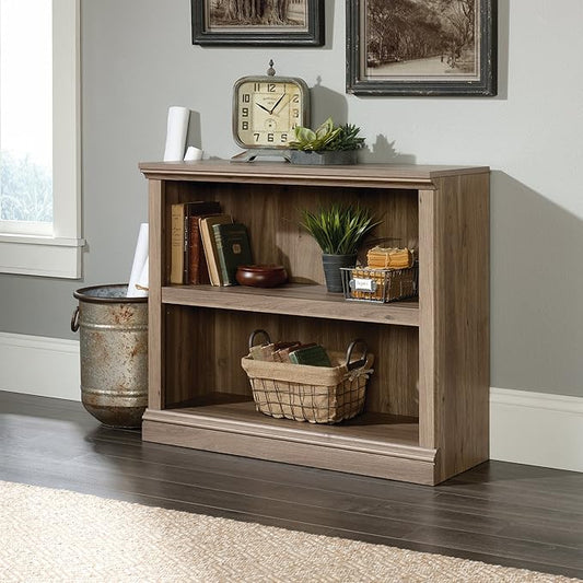 Sauder 2 Tier Book Shelf Wooden Bookcase Multipurpose Bookshelf for Home Office, Living Room, in Salt Oak