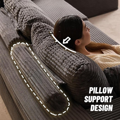 107" Boneless Couch with Deep Seat, Modular Sectional Sofa, Cloud Sectional Couch for Living Room, No Assembly Required, Corduroy, L-Shape Left，Grey
