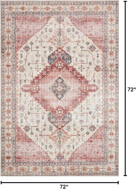 Loloi Skye Collection SKY-02 Ivory/Berry 6'-0" x 6'-0" Round Area Rug