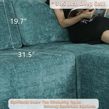 EASE MOOSE Sectional Cloud Couch Oversized for Living Room,7-Seat Modular Boneless Sofa U-Shaped Sofa with Ottoman, No-Assembly Chenille Couch, Blue