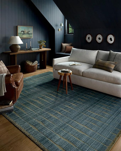 Loloi Chris Loves Julia Calvin Collection CLV-02 Ocean/Olive 2'-3" x 3'-10" Accent Rug Checkered Neutral Soft Living Room Bedroom Carpet