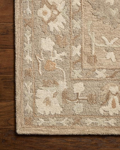Loloi Chris Loves Julia Dorothea Collection DRT-02 Khaki/Dove 3'-6" x 5'-6" Accent Rug Wool Neutral Floral Living Room Bedroom Carpet