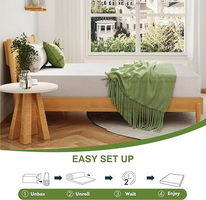 EGOHOME Twin XL Memory Foam Mattress, 6 Inch Bed Mattress in a Box with Cooling Green Tea Gel, Relieve Pressure with Medium Support, CertiPUR-US Certified, 80''L x 38''W, White