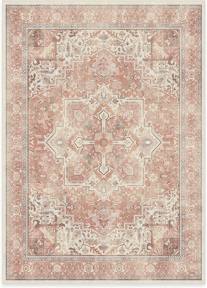 RUGGABLE Washable Area Rug – Kamran Rose Pink 5x7, Stain-Resistant, Non-Slip – Medium Machine Washable Rugs for Living Room, Bedroom, Hallway, Entryway & Office–with Standard Pad