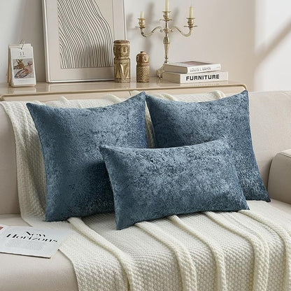 FUTEI Navy Flannel Throw Pillow Covers 16x16 Inch Set of 2,Soft Dimensional Textured Cushion Cases,Modern Home Decor for Couch Living Room
