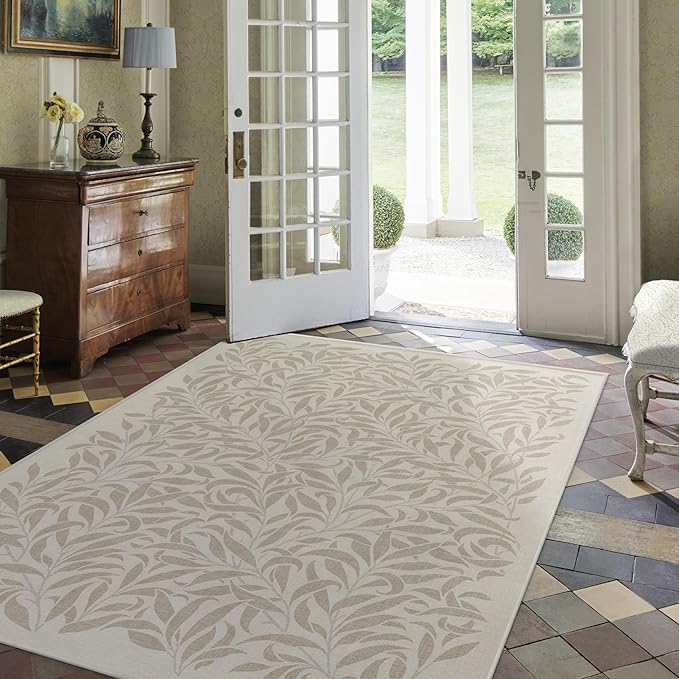 RUGGABLE x Morris & Co Machine Washable Area Rug – Pure Willow Boughs Natural 5x7, Stain-Resistant, Non-Slip – Medium Rugs for Living Room, Bedroom, Hallway, Entryway & Office–with Cushioned Pad