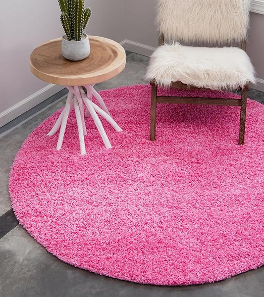 Unique Loom Solid Shag Collection Area Rug (5' 3" Round, Taffy Pink)