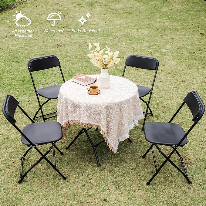 Allpop 5 Pack Plastic Folding Chair, 300lb Capacity, Portable Commercial Chair with Steel Frame for Home Office Wedding Party Indoor Outdoor Events, Stackable, Black