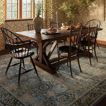 RUGGABLE x Morris & Co Washable Area Rug– Honeysuckle & Tulip Blue 9x12, Stain-Resistant, Non-Slip – Large Machine Washable Rugs for Living Room, Bedroom, Hallway, Entryway & Office–with Standard Pad