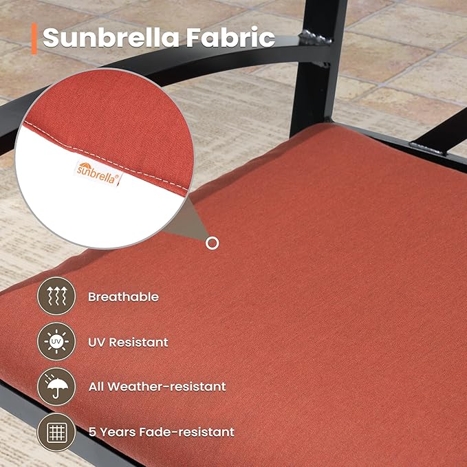 Pellebant 29.5" Sunbrella Outdoor Bar Stools Set of 2, Aluminum Swivel Patio Bar Height Bar Stools with Back & Footrest, Rust-Proof High Barstools for Deck Lawn Garden,Red