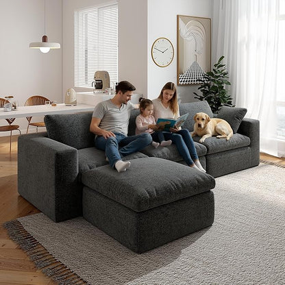 108.3" Cloud Sectional Couches for Living Room, L-Shape Couch with Ottoman, 3 Seater Modular Sectional Sofa with Deep Seats for Bedroom Office