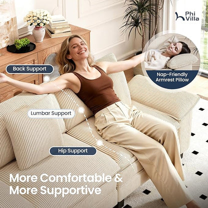 PHI VILLA Cloud Modular Couches Sets, 3 Pieces Large Sectional Sofa Set with Loveseats, 7-Seater Upholstered Couch for Living Room, Corduroy, Beige