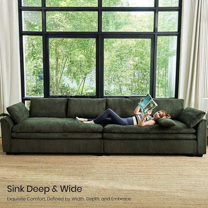 Belffin Large Modular Sectional Sofa with Double 61" Loveseat, Corduroy Corner Couch with 9" Soft Dual-Layer Seats Cushion for Living Room, Apartment, Small Sapce, Green