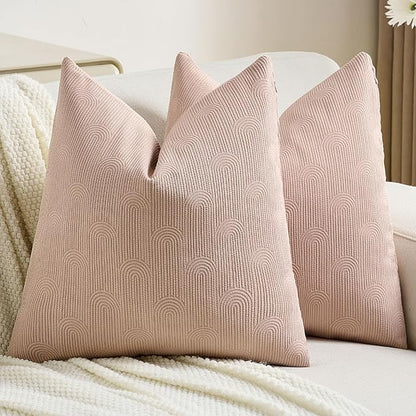 FUTEI Pink Chenille Decorative Throw Pillow Covers 22x22 Inch Set of 2,Soft Cozy Striped Geometric Patterns Cushion Case,Modern Home Decor for Couch Bed Living Room