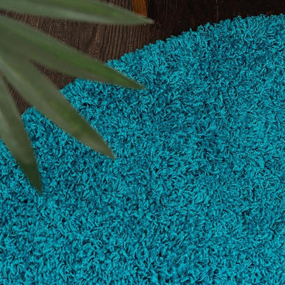 Unique Loom Solid Shag Collection Area Rug (5' 1" Round, Turquoise)