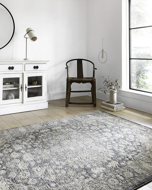 Loloi Teagan Collection TEA-01 Denim/Mist 2'-8" x 10'-6" Runner Rug, Large, Soft Neutral Rug, High-Traffic for Living Room, Bedroom, Home Office, Dining Area