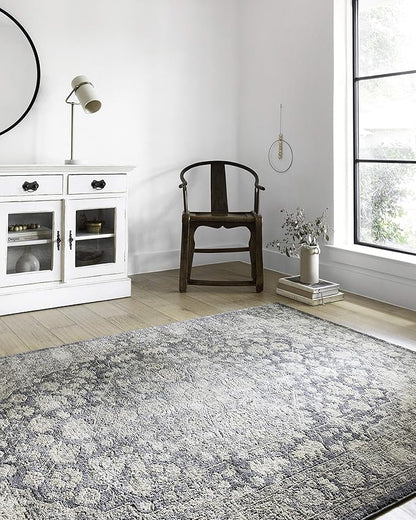 Loloi Teagan Collection TEA-01 Denim/Mist 2'-8" x 4' Accent Rug, Large, Soft Neutral Rug, High-Traffic for Living Room, Bedroom, Home Office, Dining Area