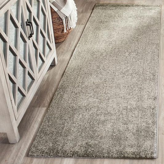 SAFAVIEH Evoke Collection 2'2" x 21' Silver / Ivory EVK256S Oriental Distressed Non-Shedding Living Room Bedroom Runner Rug