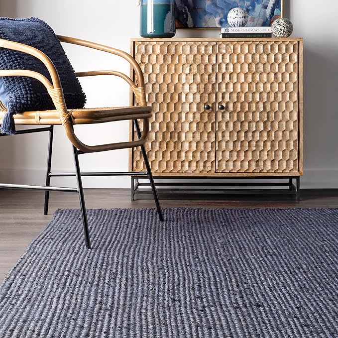 nuLOOM 2x8 Rigo Jute Hand Woven Area Rug, Navy, Solid Farmhouse Design, Natural Fiber, For Bedroom, Living Room, Dining Room, Hallway, Office, Kitchen, Entryway