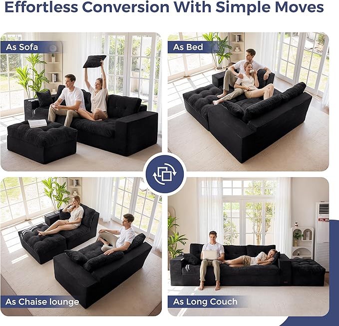 MAXYOYO Sectional Sofa Couch and Chaise Lounge, L Shaped Modern Cloud Couch with Ottoman, Comfy Sofa with Layered Cushion, Tufted Upholstered Sleeper Chair for Living Room, No Assembly Required