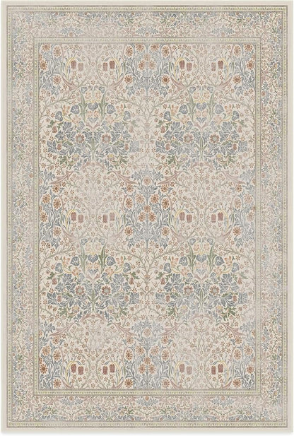 RUGGABLE x Morris & Co Washable Area Rug – Blackthorn Ivory Blue 6x9, Stain-Resistant, Non-Slip – Medium Machine Washable Rugs for Living Room, Bedroom, Hallway, Entryway & Office–with Cushioned Pad