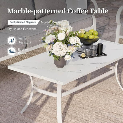 5 PCS Metal Outdoor Patio Furniture Set, Patio Conversations Sets 3-Seater Couch, 2-Seater Sofa, 2 Rocking Sofa with 5.75" Thick Cushion and Coffee Table White Backyard Furniture, Gray