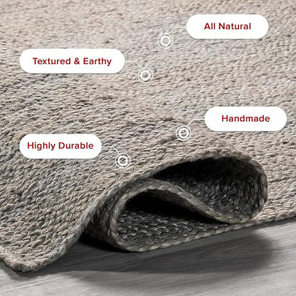 nuLOOM 6x9 Rigo Jute Hand Woven Area Rug, Grey, Solid Farmhouse Design, Natural Fiber, For Bedroom, Living Room, Dining Room, Hallway, Office, Kitchen, Entryway