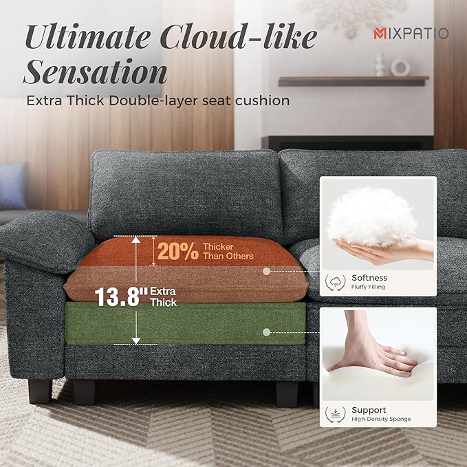 123-Inch L Shaped Sectional Sofa with Cloud Cushions, Deep Seat Modular Couch Set w/ 4 Seats & 1 Ottomans, Removable Arms, Plush Chenille Upholstery for Living Room, Apartment - Cyan