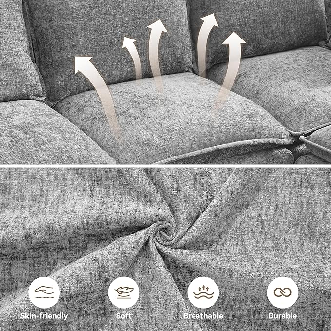 55" Cloud Modular Loveseat Sofa with Storage, Modern Upholstered Sofa Couch Small Love Seat，2 Seater Chenille Comfy Sectional Sofa with Armrests for Living Room, Small Space, Light Grey