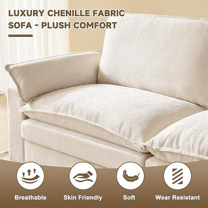147 Inch Big Comfy Couch with Ottoman, 6 Seat U Shaped Couches, Cloud Modular Sectional Sofa, Modern Cloud Couch Sectionals, Sectional Couches for Living Room, Oversize Deep Seat Sofa, Beige