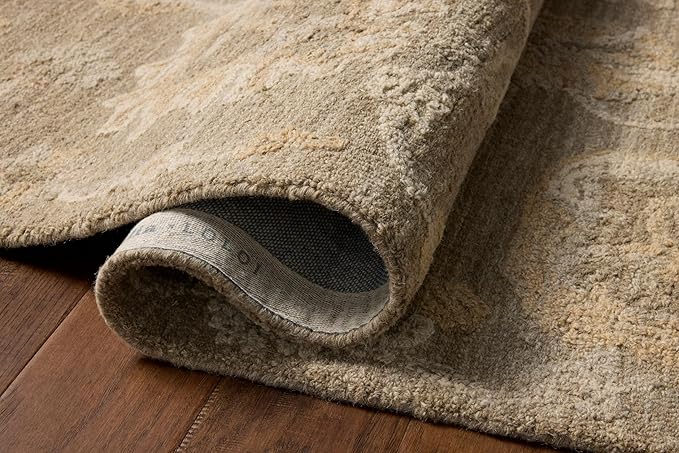 Loloi Chris Loves Julia Dorothea Collection DRT-01 Oak/Natural 3'-6" x 5'-6" Accent Rug Wool Neutral Floral Living Room Bedroom Carpet