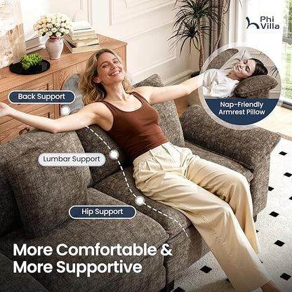 PHI VILLA Modern Modular Couches Sets, 123.6" Cloud Sectional Sofa with Upholstered Deep Seat, 3-Seater Couch for Living Room Small Spaces, Chenille Fabric, Taupe