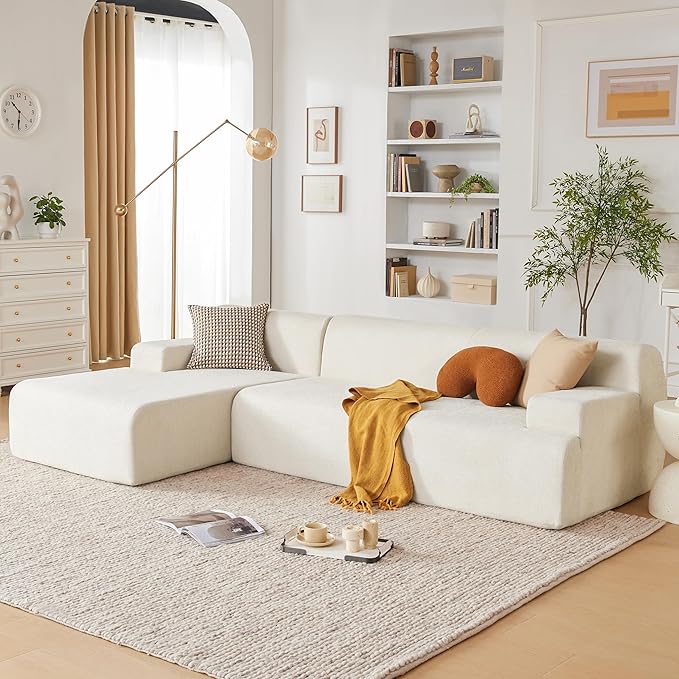 106" Modular Sectional Sofa, Boneless Couch Sponge Sectional Sofa for Living Room, High Density Sponges Cloud Couch,Modular L-Shape with Chaise, Beige