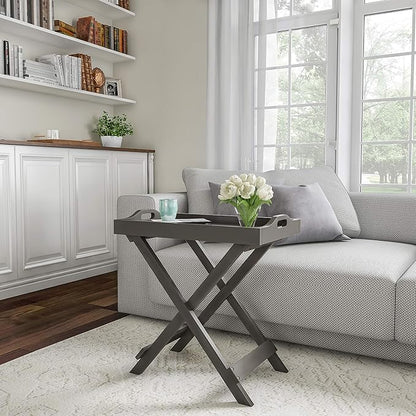 Folding TV Tray Table - Contemporary Side Table with Removable Tray Top for Food Serving, Decor, or Meals - Portable End Furniture for Living Room, Bedroom, or Home Office by Lavish Home (Gray)