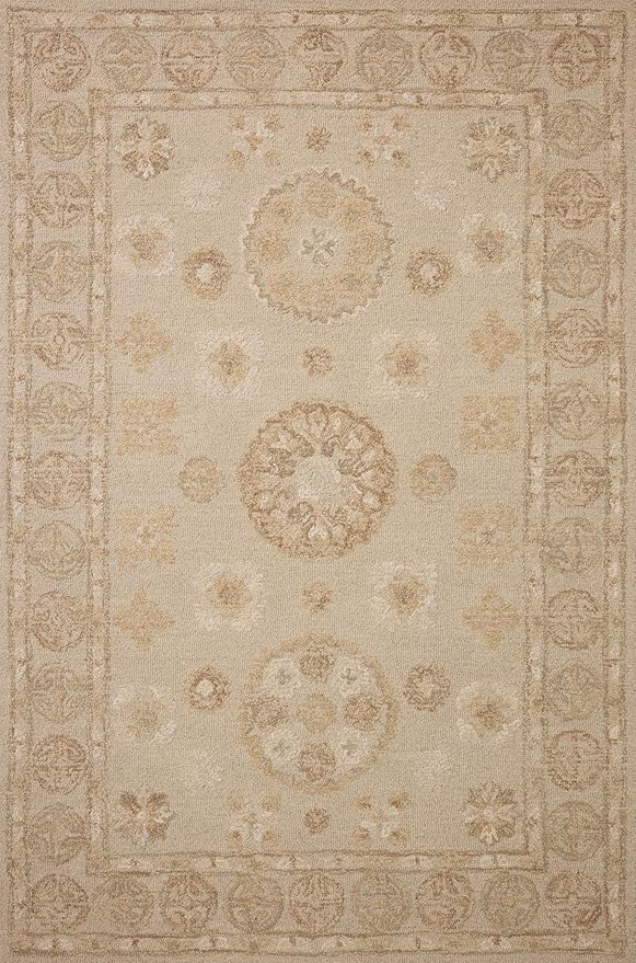 Loloi Chris Loves Julia Dorothea Collection DRT-03 Dove/Natural 11'-6" x 15' Area Rug Wool Neutral Floral Living Room Bedroom Carpet