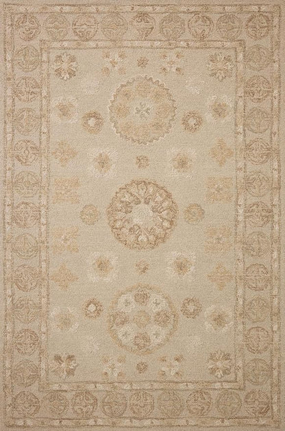 Loloi Chris Loves Julia Dorothea Collection DRT-03 Dove/Natural 11'-6" x 15' Area Rug Wool Neutral Floral Living Room Bedroom Carpet