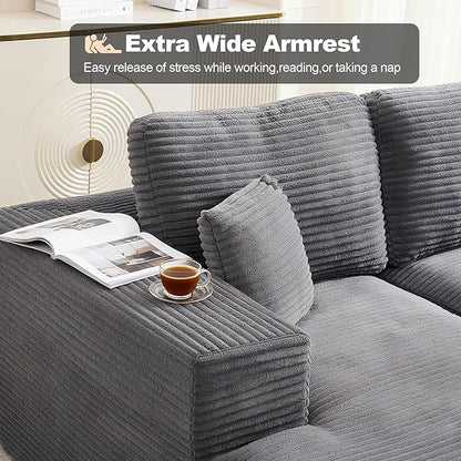 Modular Sectional Cloud Couch for Living Room,Modern Boneless Couche Set with Plush Corduroy,Comfy Floor Sofa with Memory Foam,Stupendous U Shaped Sofa,No Assembly Required,Grey