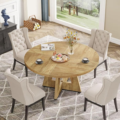 Tribesigns Farmhouse Dining Table, 47 Inch Round Dinner Table for 4, Rustic Round Dining Room Table for Home Dining Room Living Room (Natural)