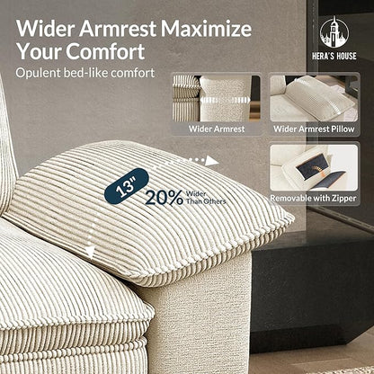 HERA'S HOUSE Oversized Modular Sectional Sofa, 124" L Shaped Cloud Couch with Ottoman and Throw Pillow, Mixed Fabric Sleek Couches for Living Room, Beige