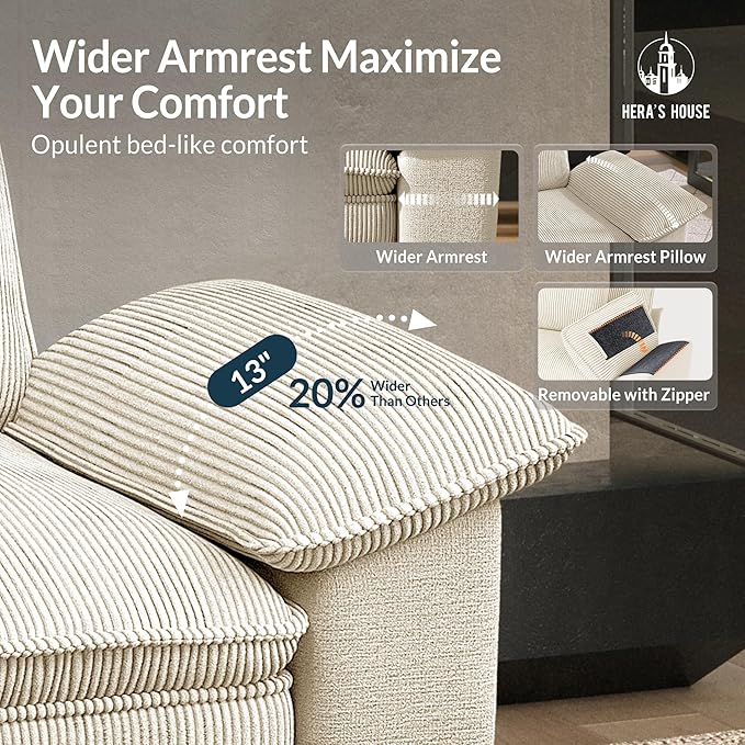 HERA'S HOUSE Oversized Modular Sectional Sofa, 54" Armchair Cloud Couch Mixed Fabric Sleek Couches for Living Room, Beige