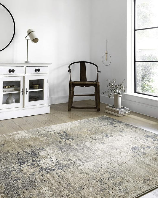 Loloi Teagan Collection TEA-06 Sand/Mist 3'-4" x 5'-7" Accent Rug, Large, Soft Neutral Rug, High-Traffic for Living Room, Bedroom, Home Office, Dining Area