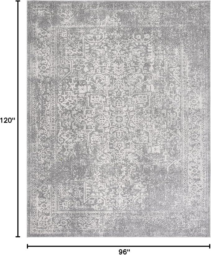 SAFAVIEH Area Rug 8x10 - Evoke Collection - Large - Silver & Ivory, Distressed Design, Non-Shedding & Easy to Clean, Ideal for Living Room, Bedroom, Dining Space (EVK256S)