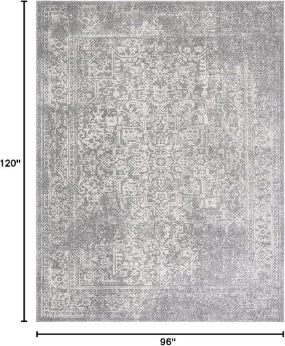 SAFAVIEH Area Rug 8x10 - Evoke Collection - Large - Silver & Ivory, Distressed Design, Non-Shedding & Easy to Clean, Ideal for Living Room, Bedroom, Dining Space (EVK256S)