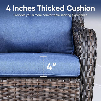 8-Piece Outdoor Patio Cushion Set - Fade & Water Resistant with Removable Olefin Cover, 22x24x4 Inch Memory Foam Cushions for Wicker Sectional Sofa – Blue/Buckle
