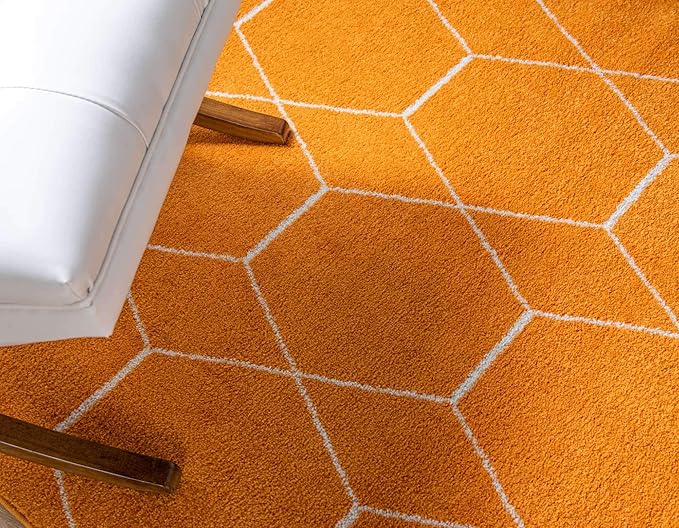 Unique Loom Trellis Frieze Collection Area Rug - Geometric (6' 1" x 9', Orange/ Ivory)