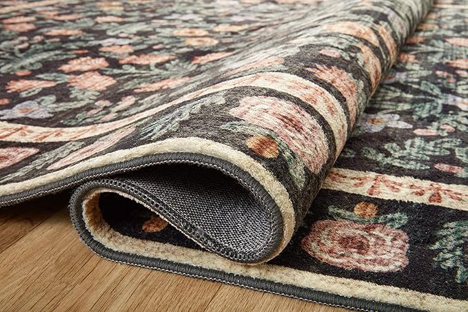 Loloi Rifle Paper Co. Eden Collection EDE-02 Mughal Garden Black 2'-0" x 5'-0" Accent Rug feat. CloudPile™