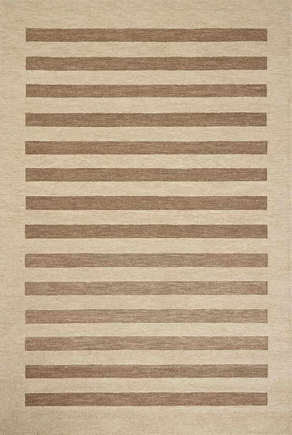 Loloi Leanne Ford Craven Collection CVN-05 Oatmeal/Bark 5'-0" x 7'-6" Area Rug Striped, Patterned, Neutral, Living Room, Bedroom, Dining Room