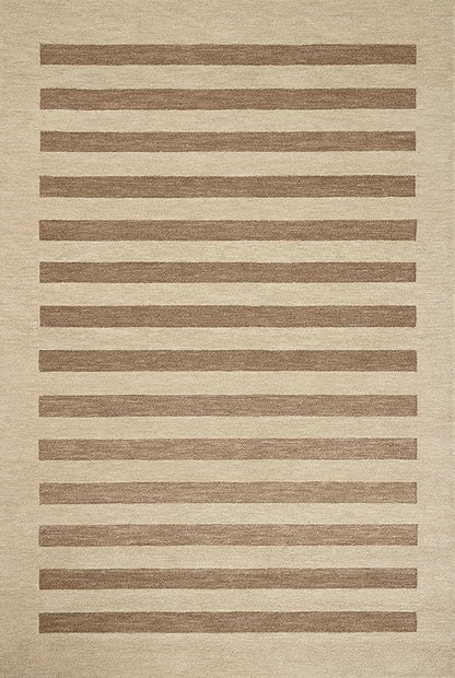 Loloi Leanne Ford Craven Collection CVN-05 Oatmeal/Bark 5'-0" x 7'-6" Area Rug Striped, Patterned, Neutral, Living Room, Bedroom, Dining Room